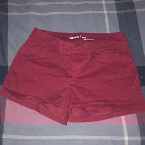 Old Navy, maroon shorts.